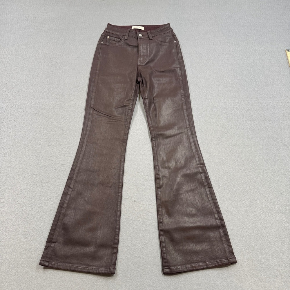 Warp + Weft Nao Coated Jeans Womens 2/26 Burgundy High Rise Faux Leather Bootcut